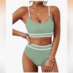 Green Ribbed Bikini Set